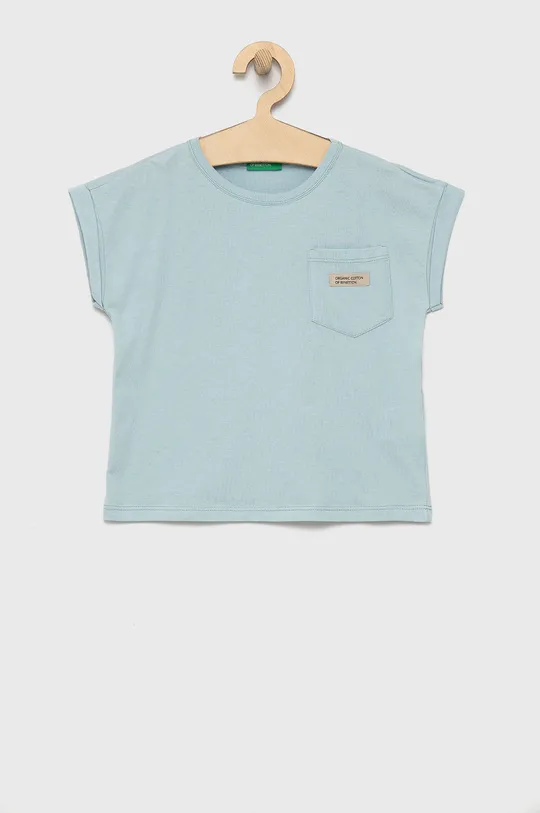 голубой Детская хлопковая футболка United Colors of Benetton Для девочек