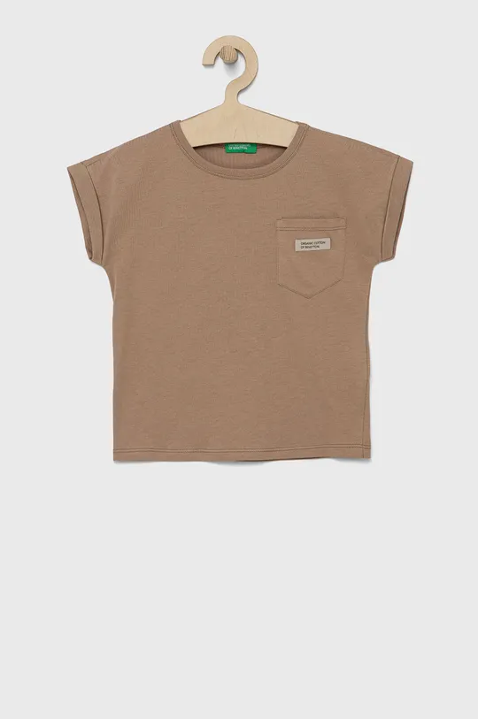 коричневий Дитяча бавовняна футболка United Colors of Benetton Для дівчаток