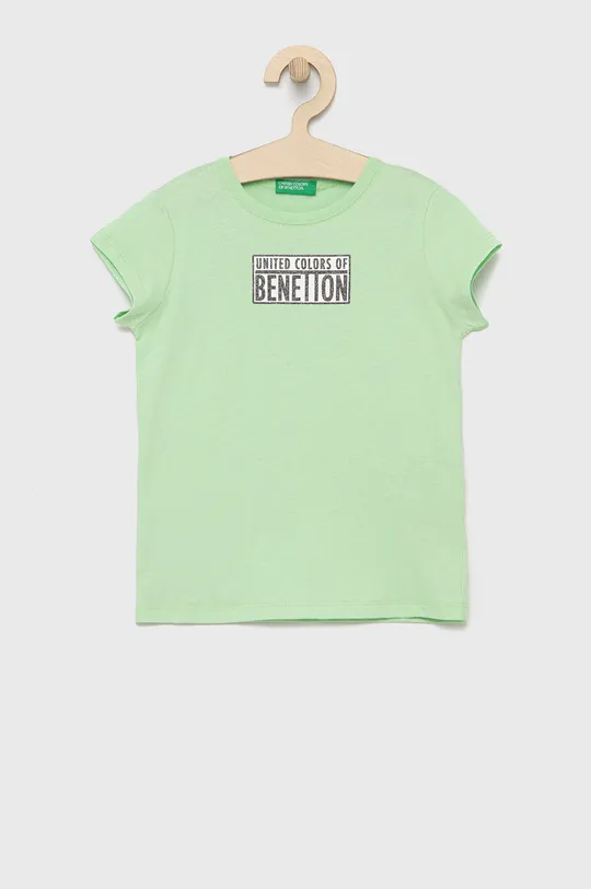 зелёный Детская хлопковая футболка United Colors of Benetton Для девочек