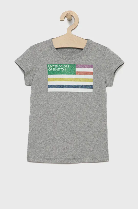 szary United Colors of Benetton t-shirt bawełniany dziecięcy Dziewczęcy