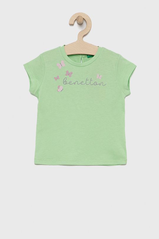 blady zielony United Colors of Benetton t-shirt bawełniany dziecięcy Dziewczęcy
