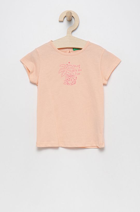 pastelowy różowy United Colors of Benetton t-shirt bawełniany dziecięcy Dziewczęcy