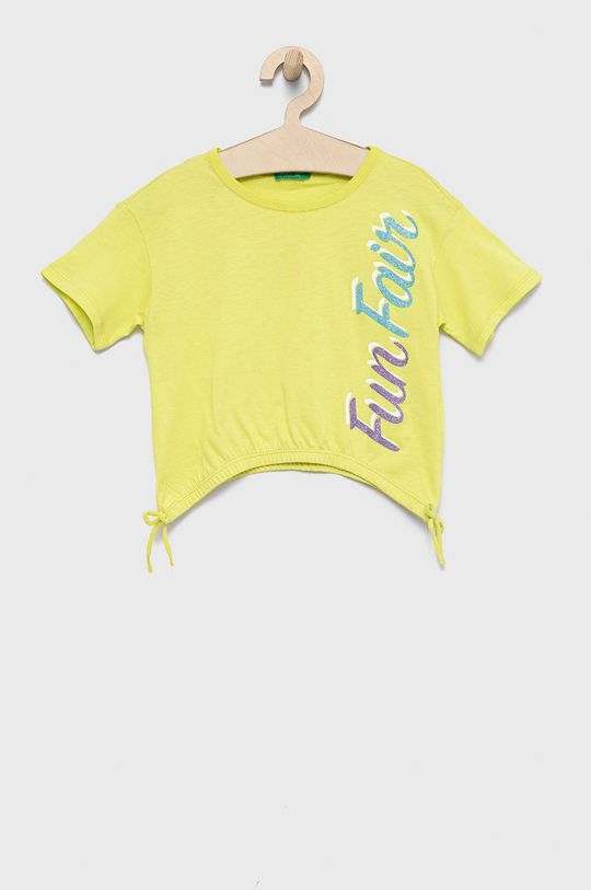žlutě zelená Dětské bavlněné tričko United Colors of Benetton Dívčí