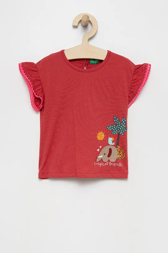 crvena Dječja pamučna majica kratkih rukava United Colors of Benetton Za djevojčice