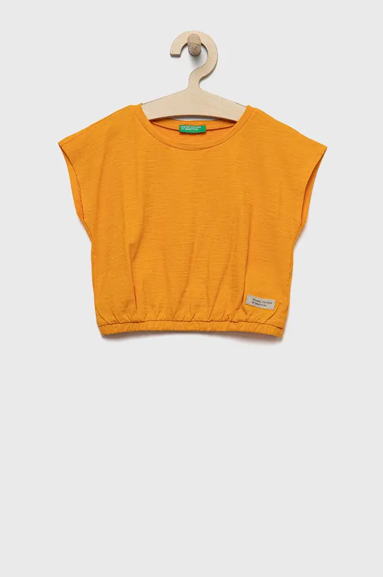 oranžna Otroški bombažen t-shirt United Colors of Benetton Dekliški