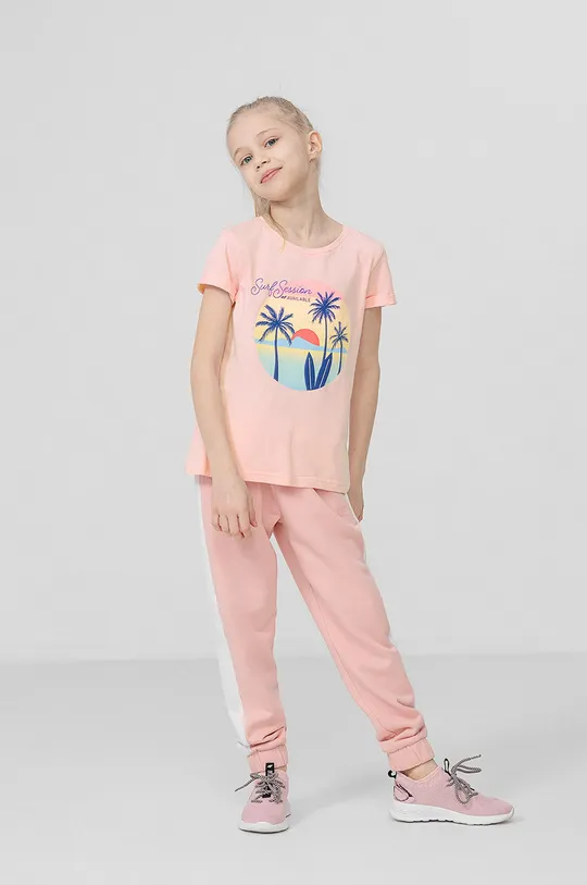 różowy 4F t-shirt bawełniany dziecięcy Dziewczęcy