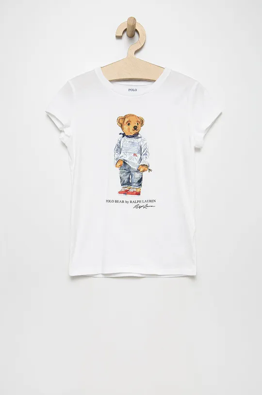 biały Polo Ralph Lauren t-shirt bawełniany dziecięcy 312864866001 Dziewczęcy