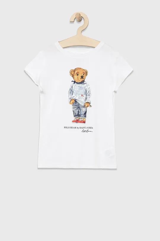 biały Polo Ralph Lauren t-shirt bawełniany dziecięcy 313864866001 Dziewczęcy
