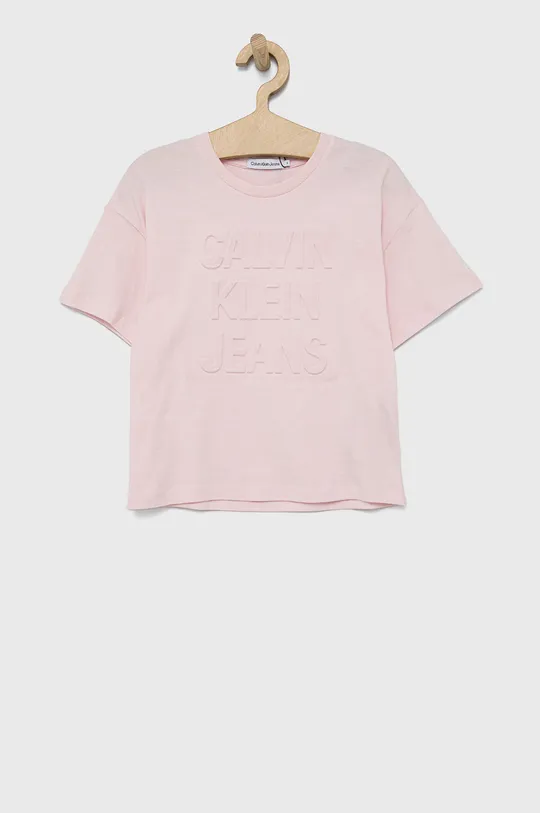ružová Detské bavlnené tričko Calvin Klein Jeans Dievčenský