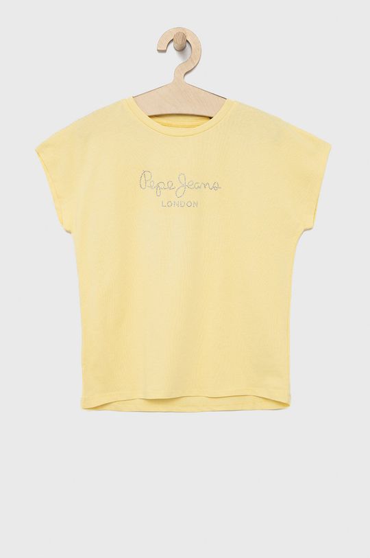 jasny żółty Pepe Jeans t-shirt bawełniany dziecięcy Dziewczęcy