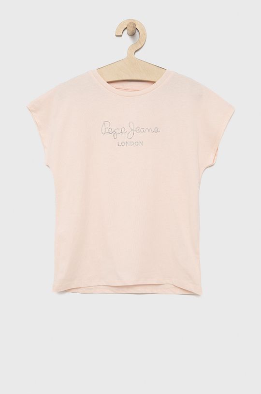 pastelowy różowy Pepe Jeans t-shirt bawełniany dziecięcy Dziewczęcy