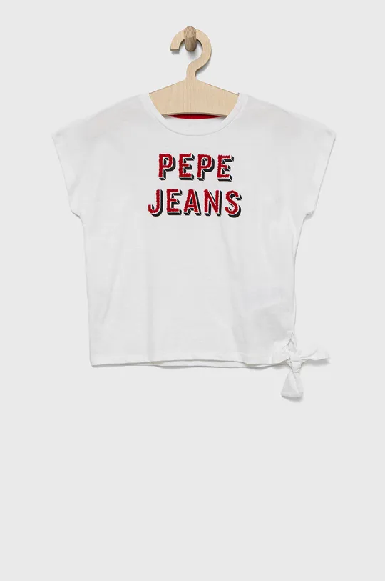 bela Otroška bombažna kratka majica Pepe Jeans Dekliški