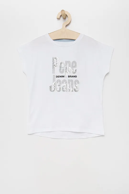 білий Дитяча бавовняна футболка Pepe Jeans Для дівчаток