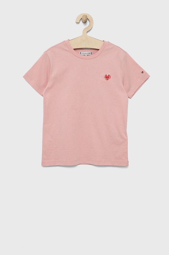 brudny róż Tommy Hilfiger t-shirt bawełniany dziecięcy Dziewczęcy
