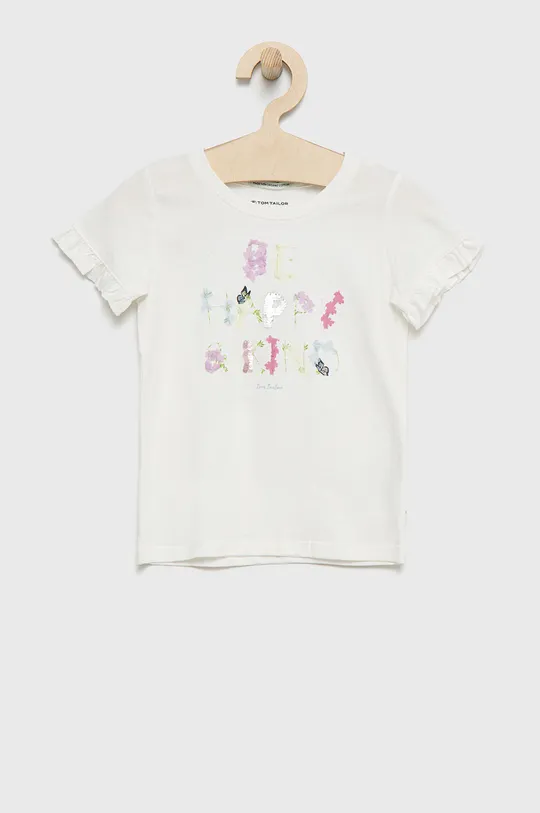 biały Tom Tailor t-shirt bawełniany dziecięcy Dziewczęcy