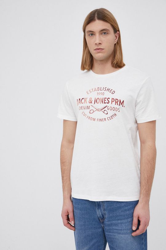 smetanová Bavlněné tričko Premium by Jack&Jones