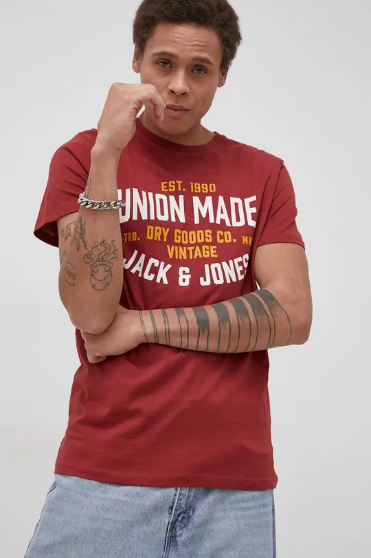 κόκκινο Βαμβακερό μπλουζάκι Premium by Jack&Jones Ανδρικά