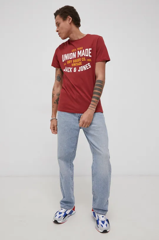 Βαμβακερό μπλουζάκι Premium by Jack&Jones κόκκινο