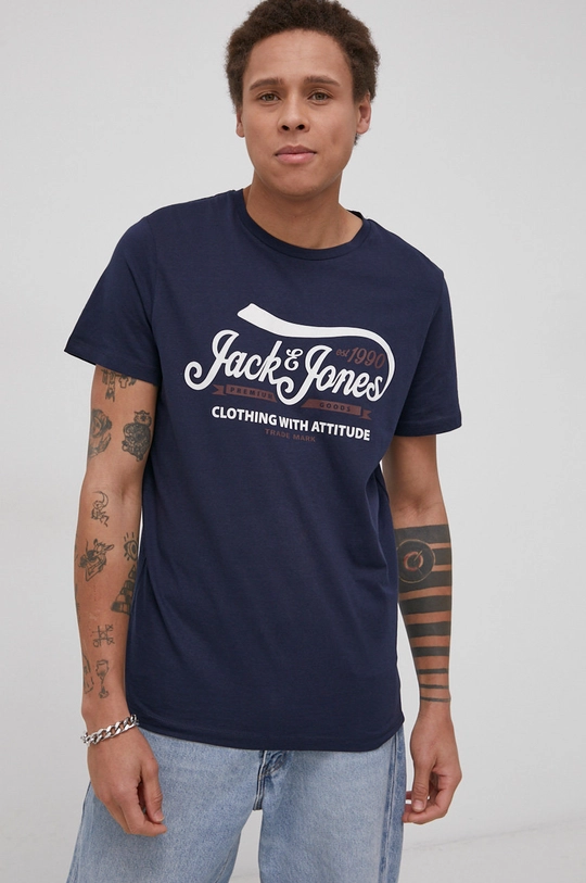 tmavomodrá Bavlnené tričko Premium by Jack&Jones Pánsky