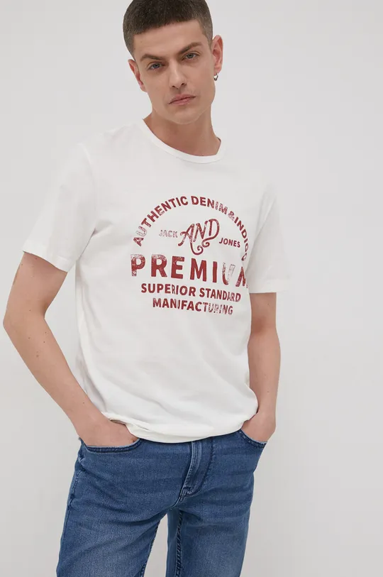 biela Bavlnené tričko Premium by Jack&Jones Pánsky