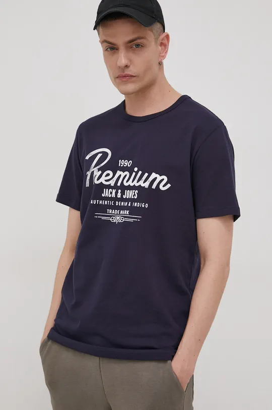 granatowy Premium by Jack&Jones T-shirt bawełniany