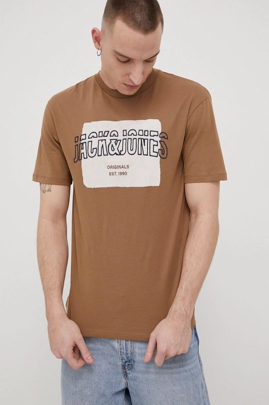 Jack & Jones T-shirt bawełniany brązowy