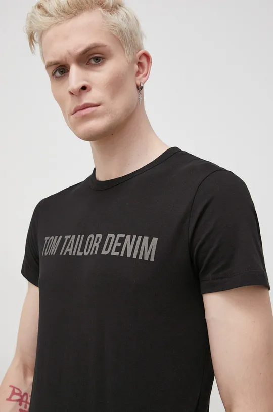 czarny Tom Tailor T-shirt bawełniany Męski