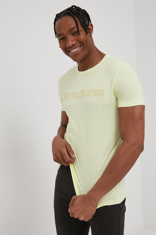 svetložltá Bavlnené tričko Tom Tailor Pánsky