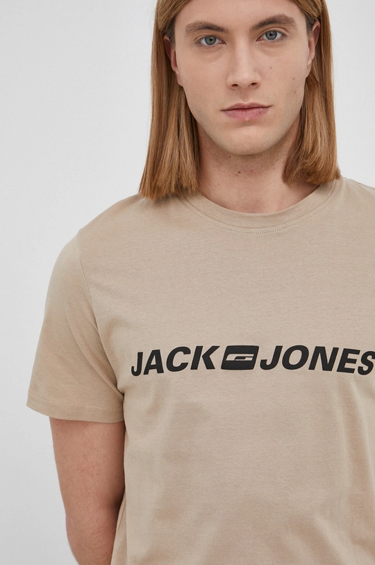 beżowy Jack & Jones T-shirt bawełniany Męski