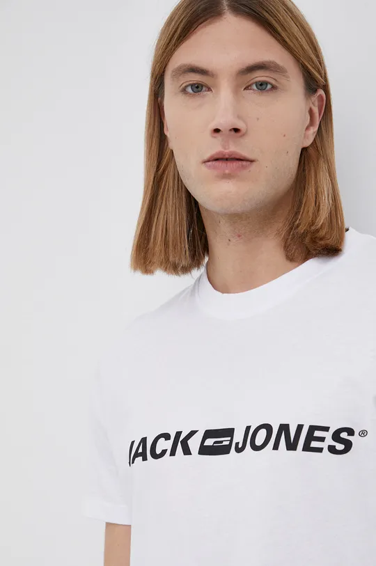 λευκό Βαμβακερό μπλουζάκι Jack & Jones Ανδρικά