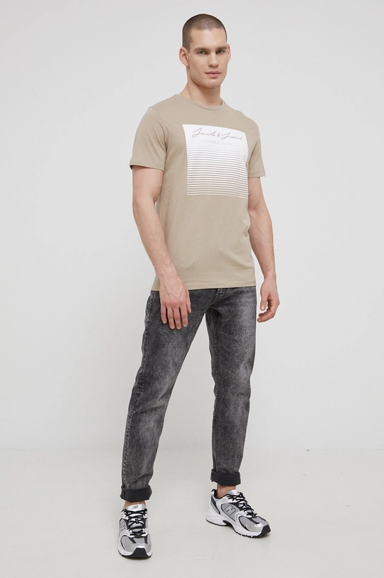 Jack & Jones t-shirt bawełniany beżowy