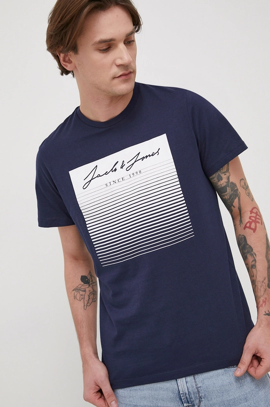 granatowy Jack & Jones t-shirt bawełniany Męski