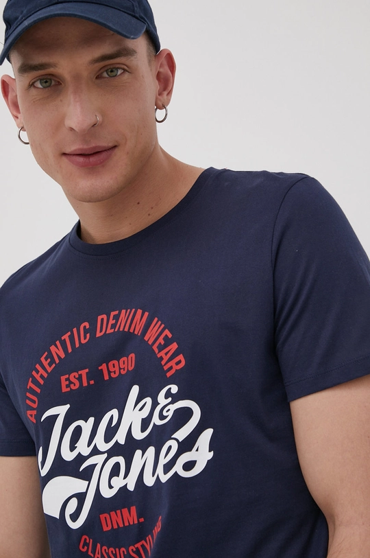 σκούρο μπλε Βαμβακερό μπλουζάκι Jack & Jones Ανδρικά