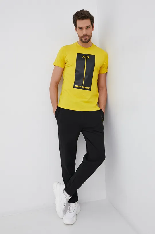 Βαμβακερό μπλουζάκι Armani Exchange κίτρινο