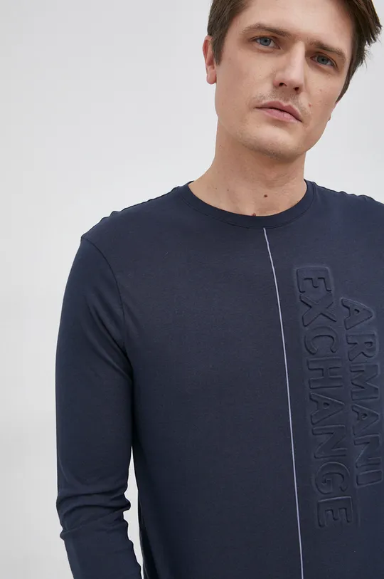 tmavomodrá Bavlnené tričko s dlhým rukávom Armani Exchange