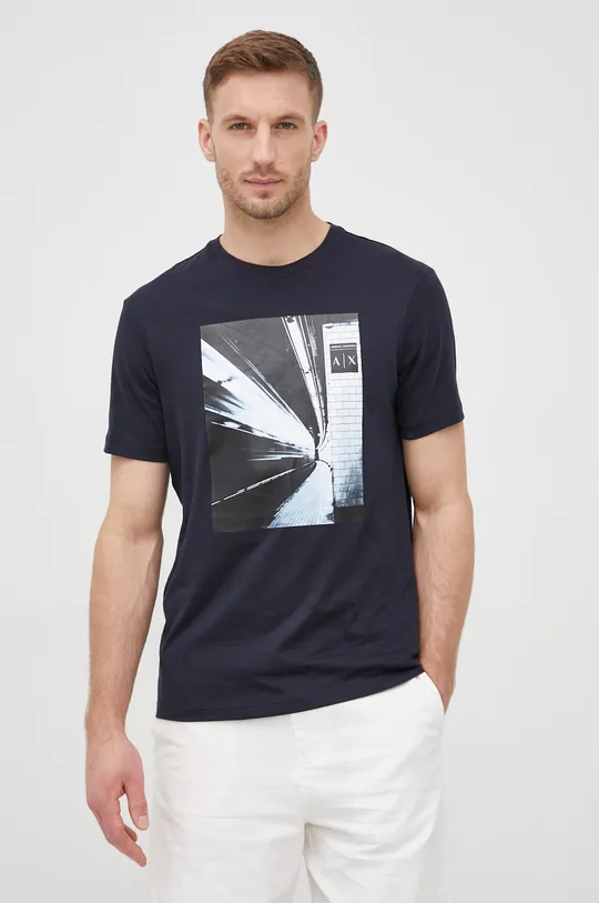 tmavomodrá Bavlnené tričko Armani Exchange Pánsky