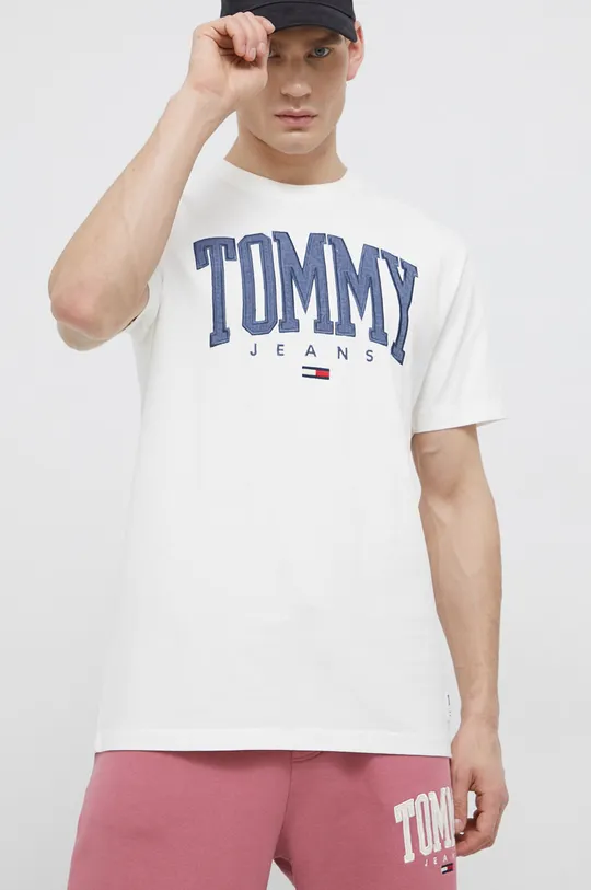 biały Tommy Jeans T-shirt bawełniany DM0DM12550.PPYY Męski