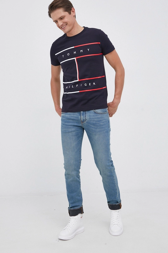 Tommy Hilfiger T-shirt bawełniany granatowy