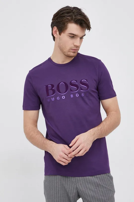 fialová Bavlnené tričko Boss Athleisure