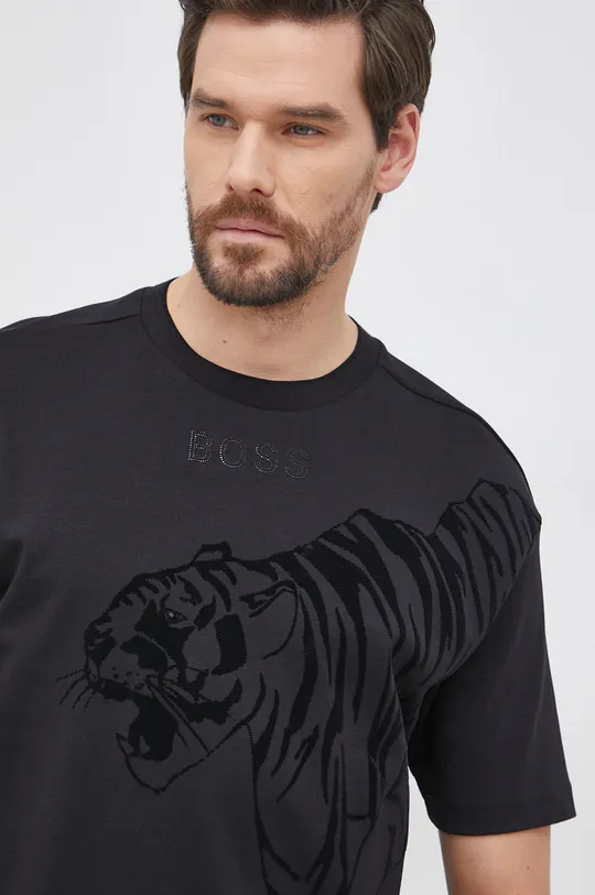 czarny Boss T-shirt bawełniany Athleisure 50462996