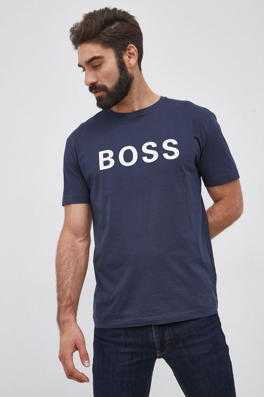 granatowy Boss T-shirt bawełniany Athleisure 50463578