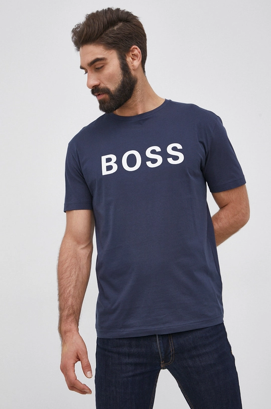 tmavomodrá Bavlnené tričko Boss Athleisure