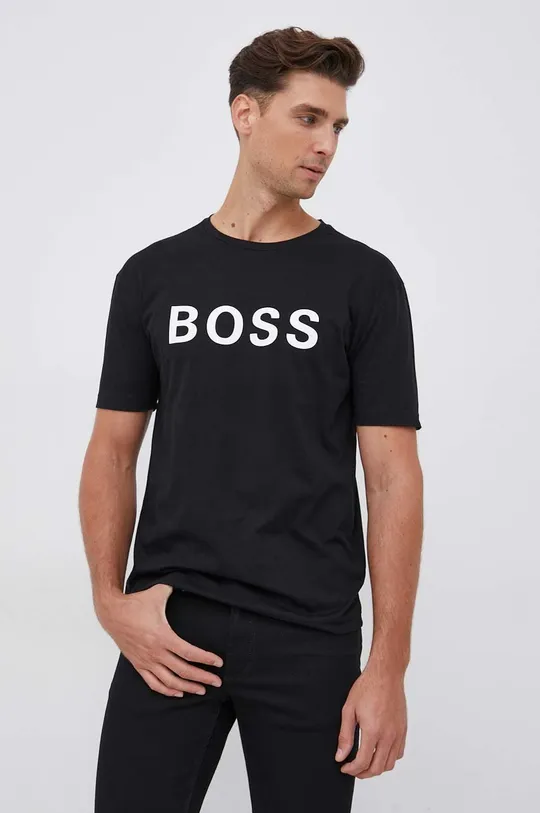 czarny Boss T-shirt bawełniany Athleisure 50463578 Męski