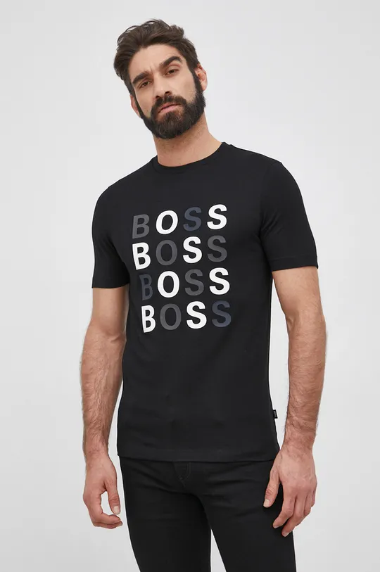 μαύρο Βαμβακερό μπλουζάκι Boss Ανδρικά