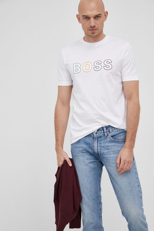 bílá Bavlněné tričko Boss Pánský