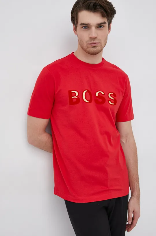 červená Bavlnené tričko Boss Pánsky