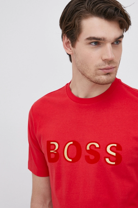 czerwony Boss T-shirt bawełniany 50462724