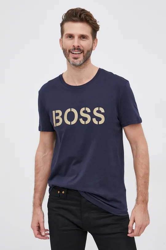 тёмно-синий Хлопковая футболка Boss