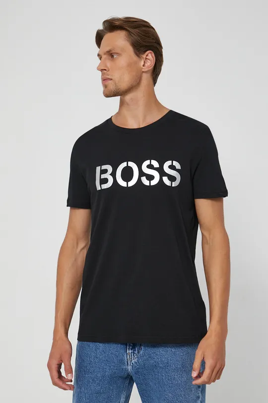 μαύρο Βαμβακερό μπλουζάκι Boss Ανδρικά