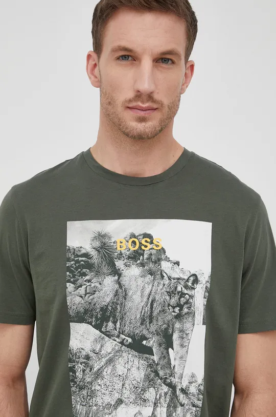 πράσινο Boss - Βαμβακερό μπλουζάκι Boss Casual
